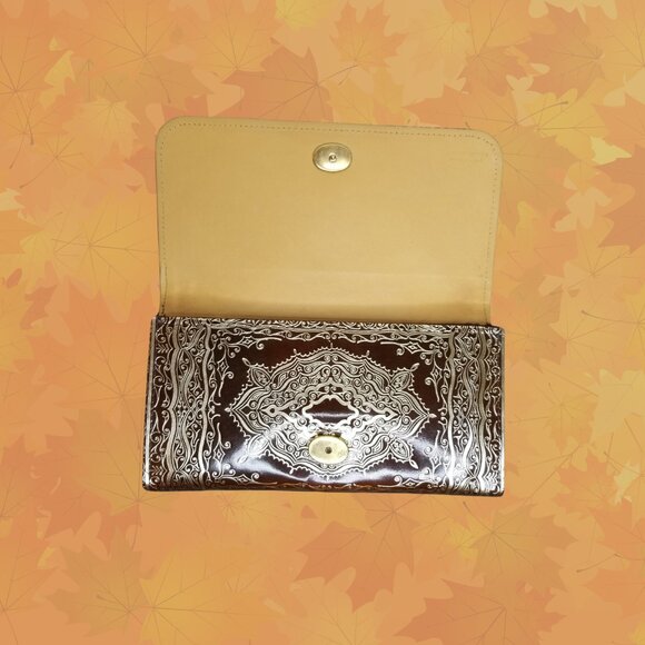 8" Vintage Italian Leather Envelope Clutch w/ Ornate Gold Gilding - Picture 3 of 5